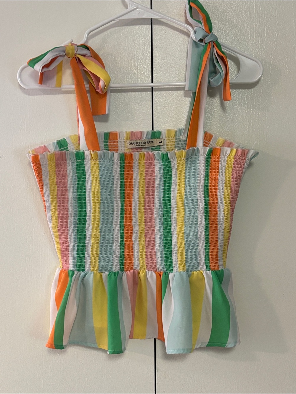 Chance or Fate Pastel Rainbow Striped Smocked Tie-Shoulder Camisole